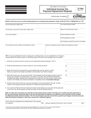 Utah Individual Income Tax Payment Agreement Request