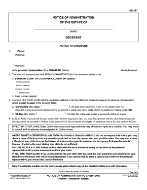 California Notice of Administration to Creditors