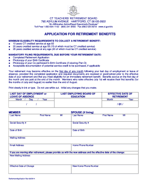 Connecticut Teacher Retirement Benefits Application