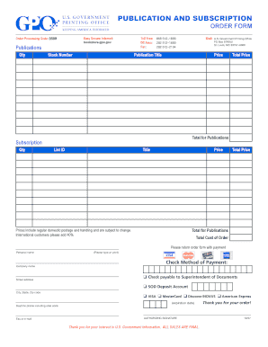 US Government Publication and Subscription Order Form