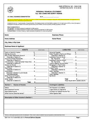 US Small Business Administration Personal Financial Statement