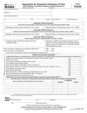 Nebraska Corporation Tax Extension Form 7004N