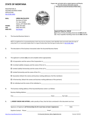 Montana Assumed Business Name Registration Form