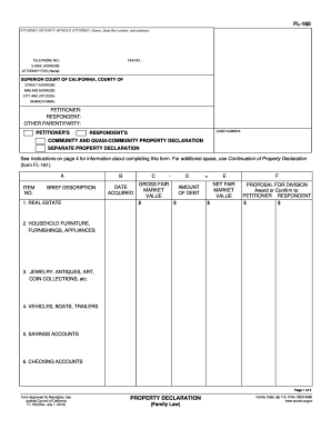 California Property Declaration Form FL-160