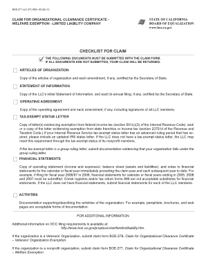 California LLC Welfare Exemption Claim Form