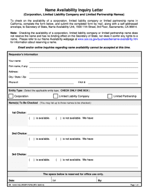 California Name Availability Inquiry Form