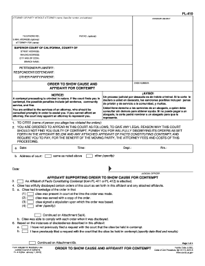 California Order to Show Cause and Affidavit for Contempt