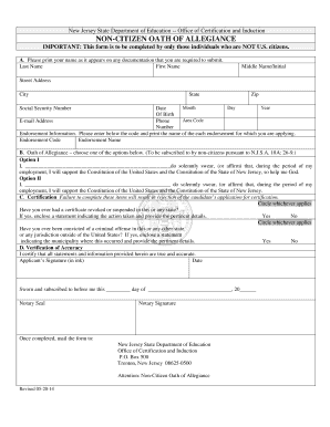New Jersey Non-Citizen Oath of Allegiance
