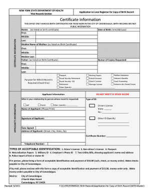 New York Birth Record Copy Application