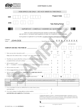 Continued Claim for Unemployment Benefits