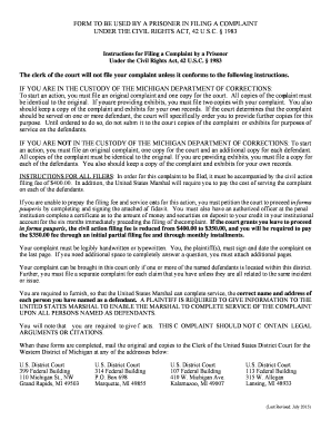 Civil Rights Complaint Form for Prisoners