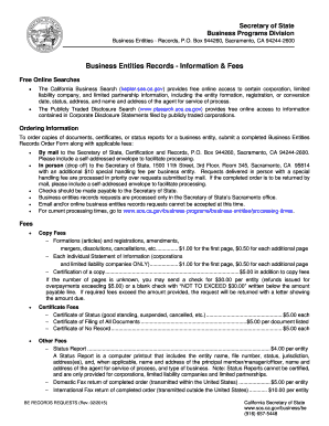 California Business Entities Records Order Form