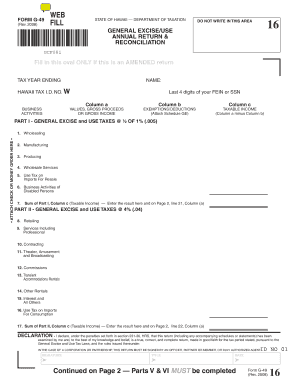 Hawaii General Excise Use Annual Return