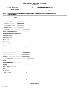 Contractors Financial Statement Form