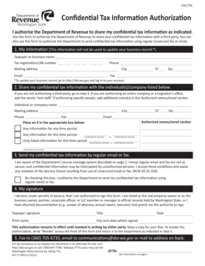 Washington State Confidential Tax Information Authorization