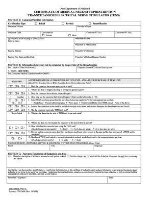 Ohio TENS Unit Medical Necessity Form