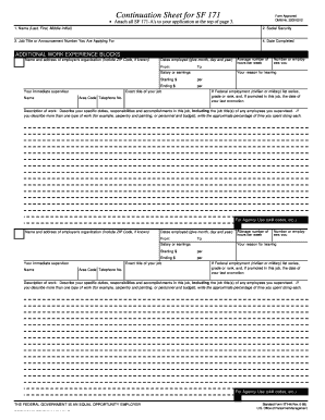 Continuation Sheet for SF 171 Form