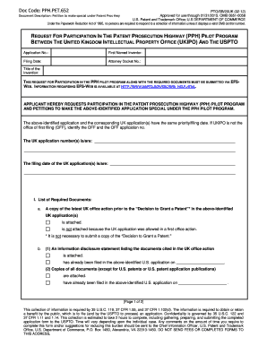 USPTO PPH Pilot Program Petition