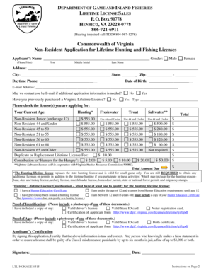 Virginia Non-Resident Lifetime Hunting and Fishing License Application