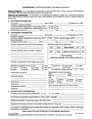 Confidential Law Enforcement Information Sheet