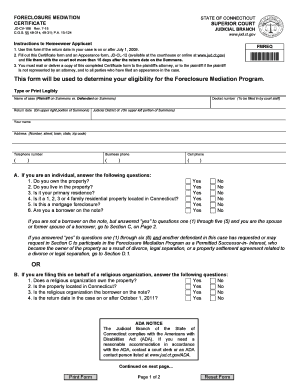 Connecticut Foreclosure Mediation Certificate