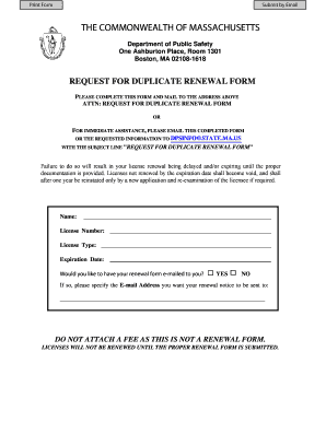Massachusetts Duplicate License Renewal Request