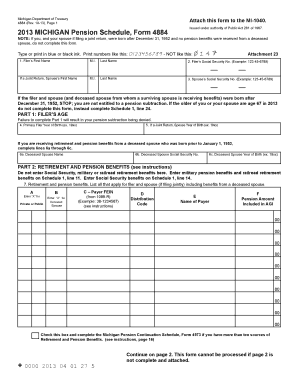 Michigan Pension Schedule Form 4884