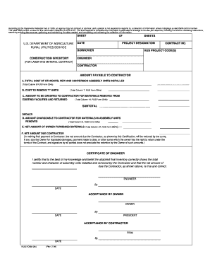 RUS Form 254 Construction Inventory