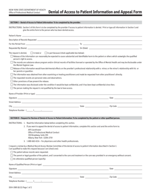 New York State Denial of Access to Patient Information and Appeal Form
