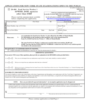New York State Food Service Worker 1 Exam Application