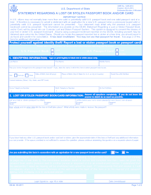 Statement Regarding a Lost or Stolen Passport Book and/or Card