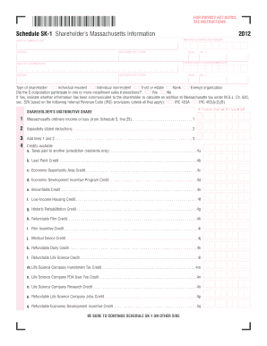 Schedule SK-1 Shareholder’s Massachusetts Information