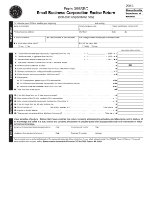 Massachusetts Small Business Corporation Excise Return Form 355SBC 2013