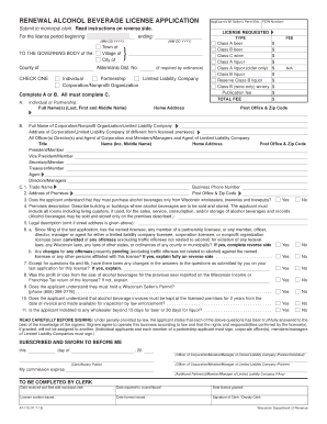 Wisconsin Alcohol Beverage License Renewal Application