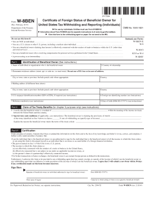Form W-8BEN Certificate of Foreign Status