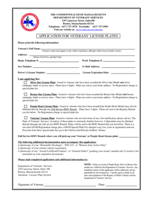 Massachusetts Veterans License Plate Application