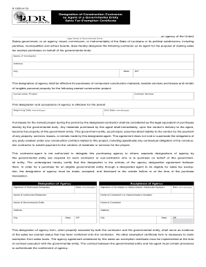 Louisiana Sales Tax Exemption Certificate for Construction Contractors