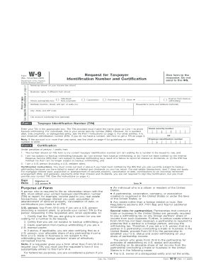 Form W-9 Request for Taxpayer Identification Number and Certification