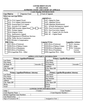 Arkansas Appellate Court Cover Sheet