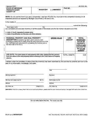 Michigan Probate Court Inventory Form