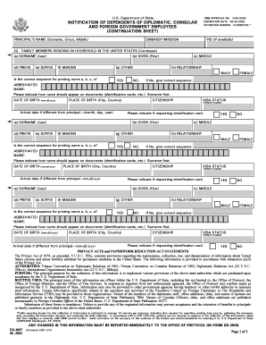 Notification of Dependents of Diplomatic and Foreign Government Employees