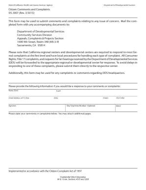 California Citizen Comments and Complaints Form