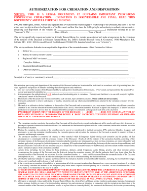 Authorization for Cremation and Disposition