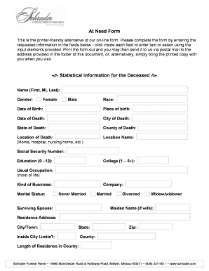 At Need Funeral Arrangement Form