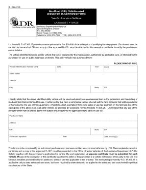 Louisiana Non-Road Utility Vehicle Sales Tax Exemption Certificate