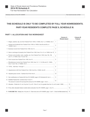 2014 Rhode Island Nonresident Tax Calculation