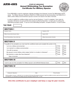Arkansas Military Spouse Withholding Exemption Certificate