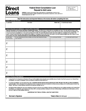 Federal Direct Consolidation Loan Request to Add Loans