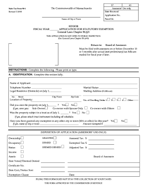 Massachusetts Senior Tax Exemption Application