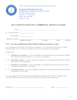 Rhode Island Commercial Driver's License Self-Certification